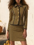 Retro Houndstooth Lapel Jacket And Mini Skirt Set