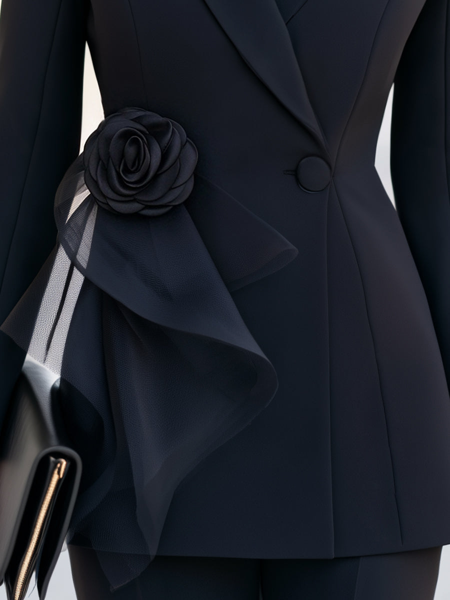 Floral Appliqu¨¦ Tulle Ruffle Tailored Blazer