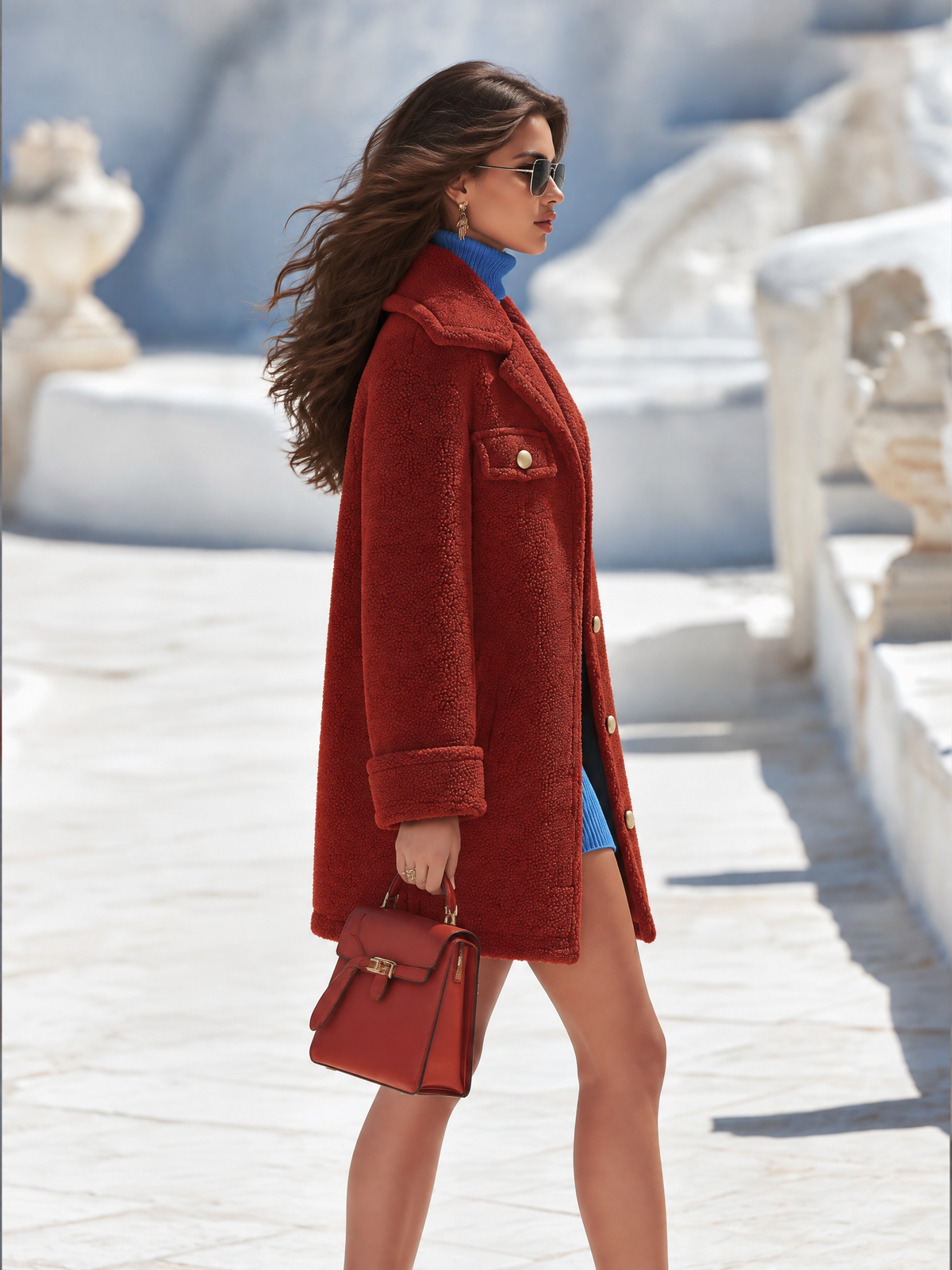 Resort-style Lapel Long-sleeved Solid Color Mid-length Coat