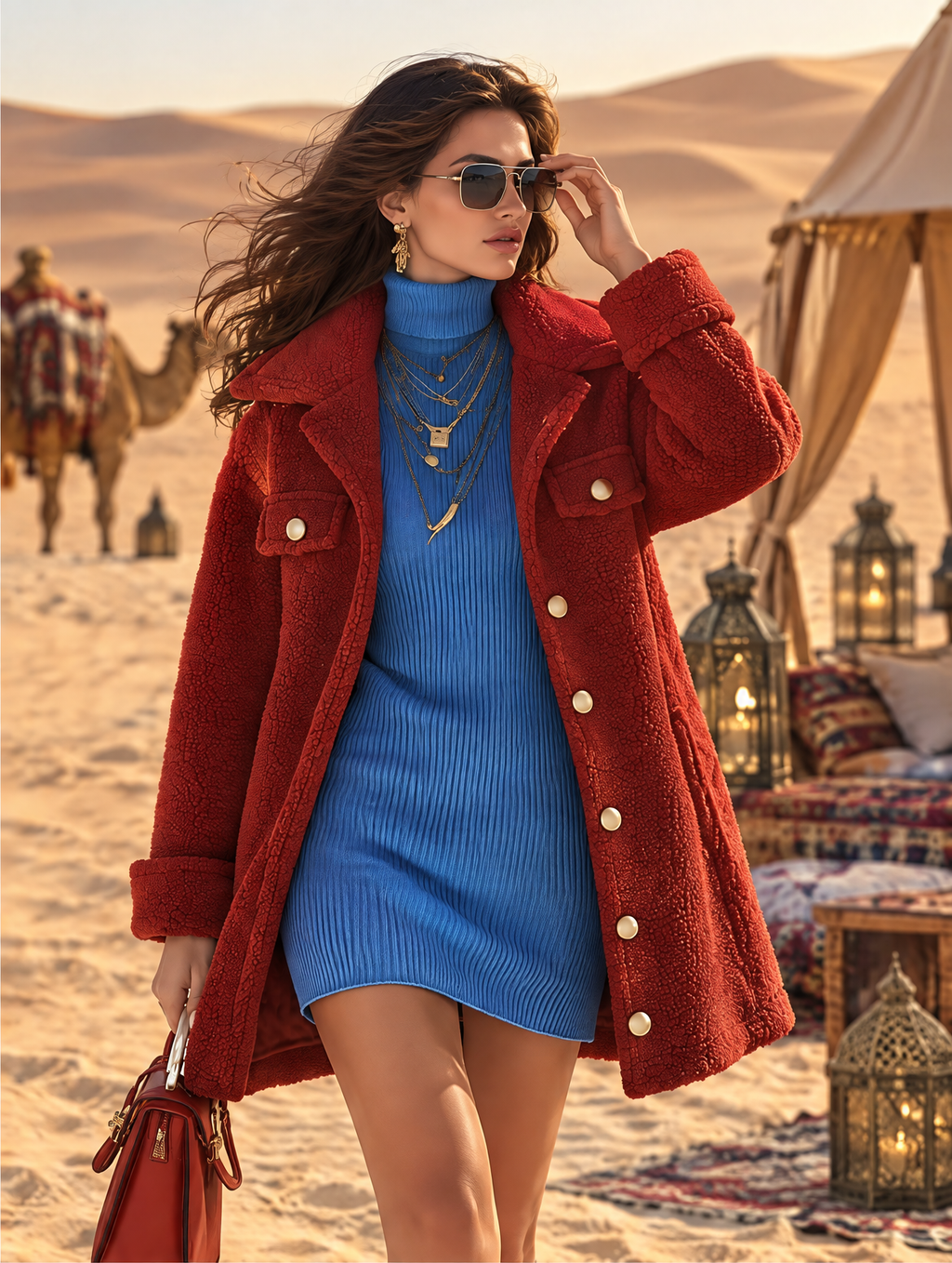 Resort-style Lapel Long-sleeved Solid Color Mid-length Coat