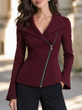 Elegant Wide Collar Asymmetrical Zip Fitted Jacket