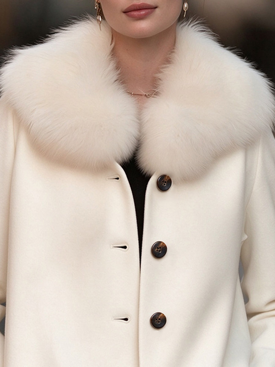 Plush Faux Fur Collar Short Woolen Coat
