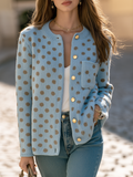Resort Style Round Neck Polka Dot Long Sleeve Pockets Cardigan