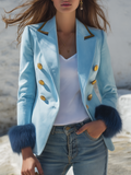 Vintage Faux Fur Cuffs Faux Suede Blazer