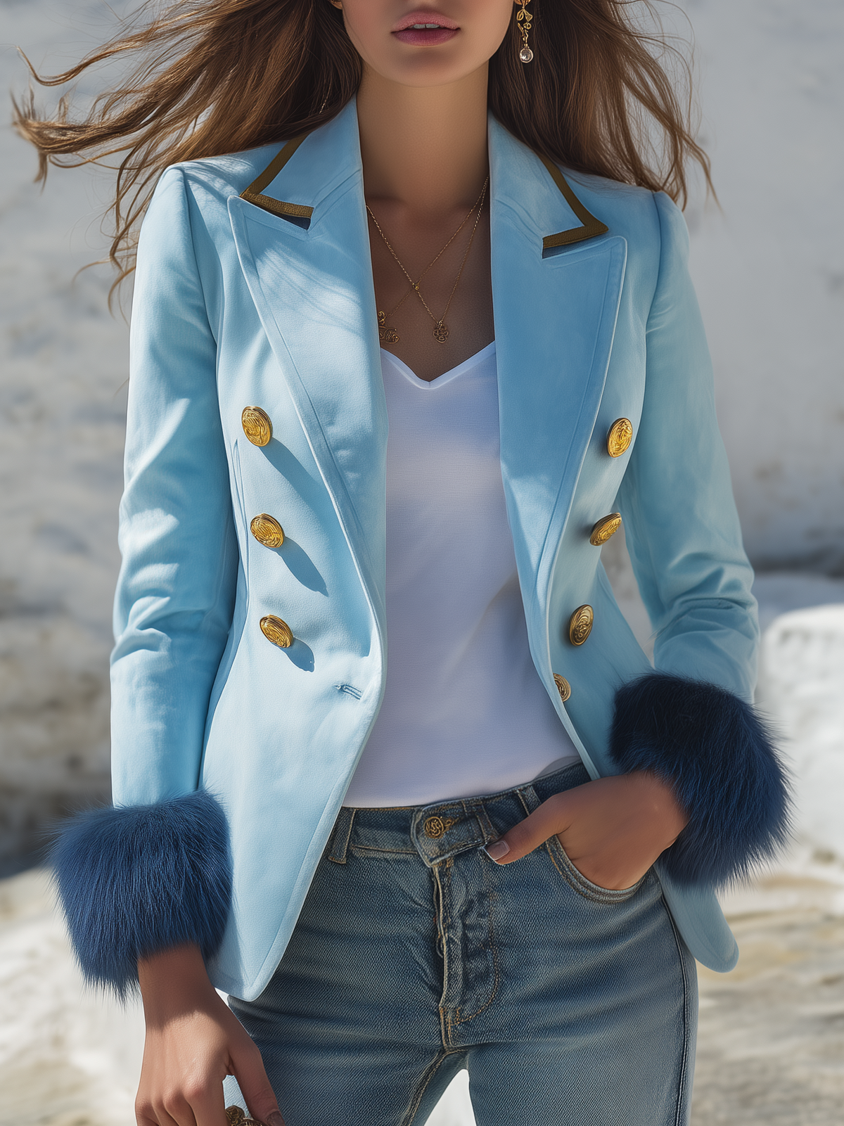 Vintage Faux Fur Cuffs Faux Suede Blazer