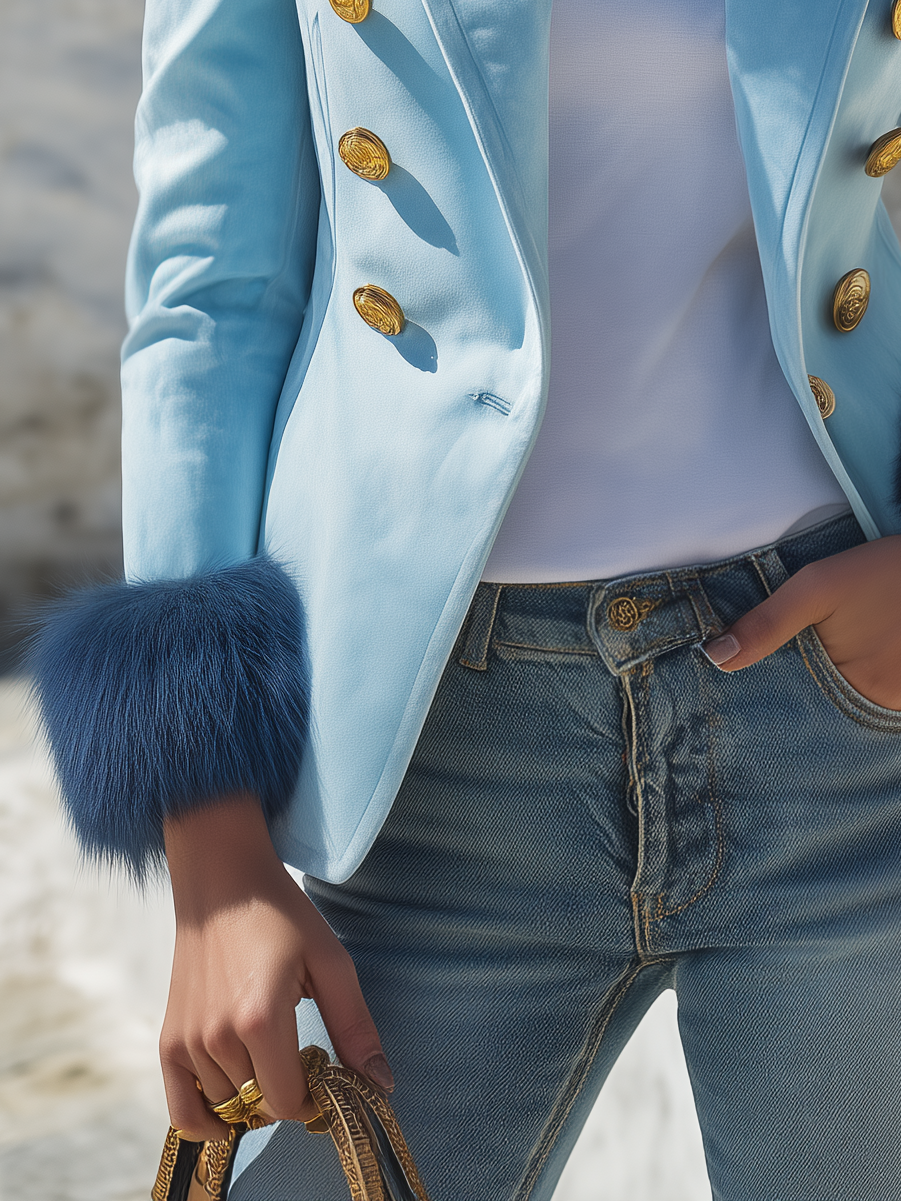 Vintage Faux Fur Cuffs Faux Suede Blazer
