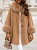 Wool Blend Cape Coat With Faux Fur Collar And Cuffs