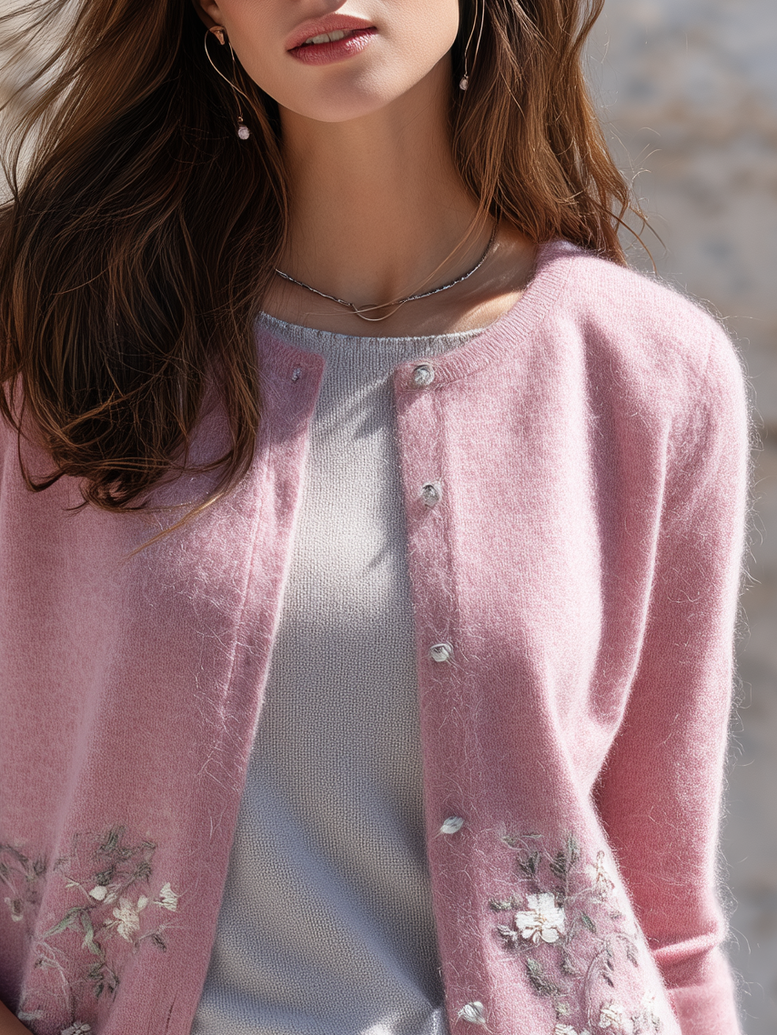 Casual And Comfortable Floral Pattern Knitted Cardigan