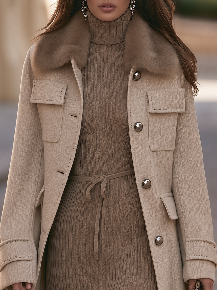 Resort-style Lapel Pocket Long-sleeved Coat