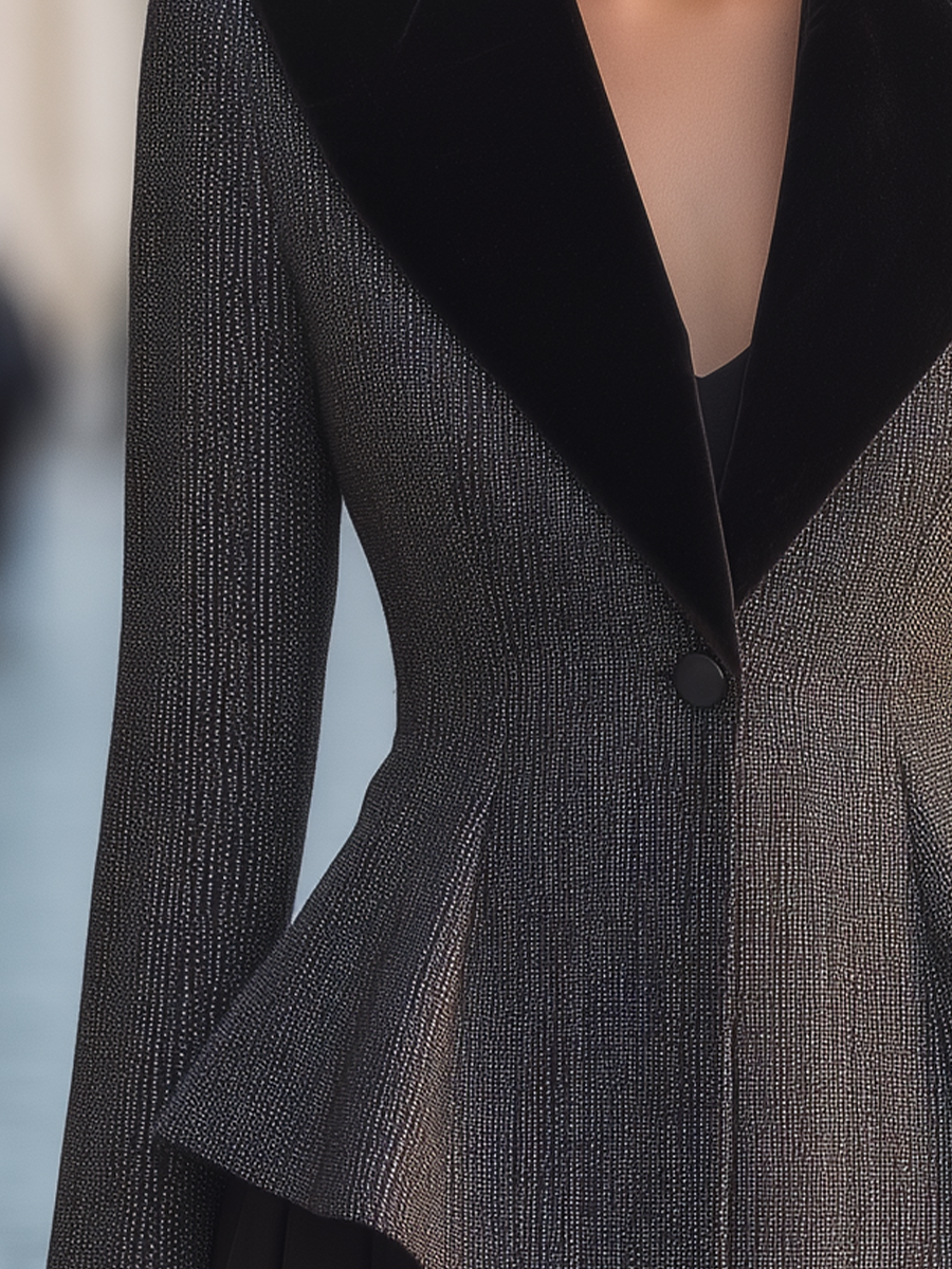 Velvet Lapel Peplum Tailored Jacket