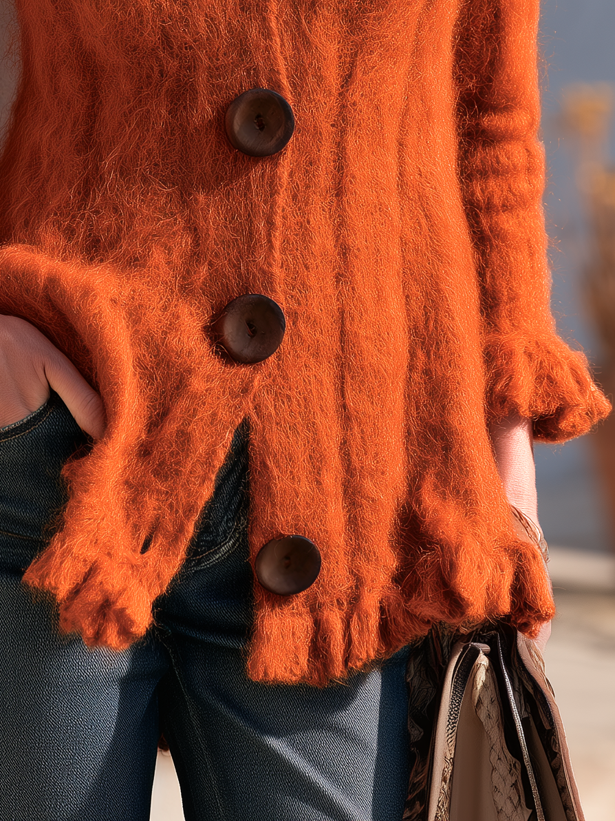 Elegant Retro Square Neck Knit Cardigan