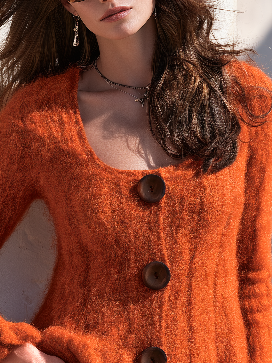 Elegant Retro Square Neck Knit Cardigan