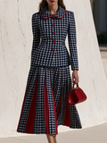 Vintage Peter Pan Collar Jacket And A Mid-length Pleated Skirt Tweed Set