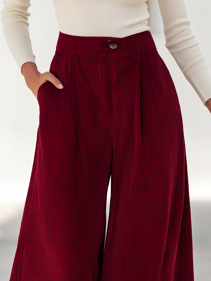 Casual Minimalist Solid Color Ribbed Velvet Wide-leg Flared Pants