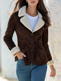 Old Money Brown Faux Suede Sherpa Lined Notch Lapel Tailored Jacket