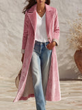 Retro Striped Lining Mid-length Velvet Coat