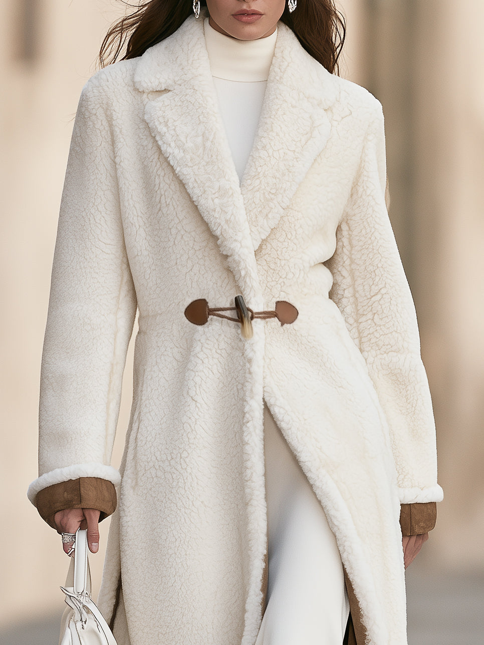 Vintage Western Cream White Faux Shearling Long Maxi Coat