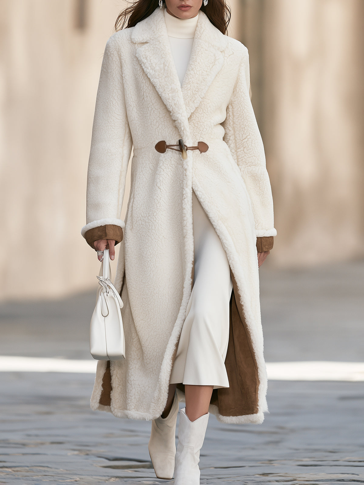 Vintage Western Cream White Faux Shearling Long Maxi Coat