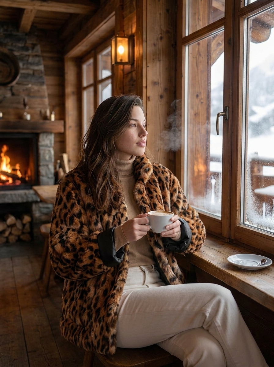 Retro Bohemian Warm Brown Leopard Faux Fur Short Jacket