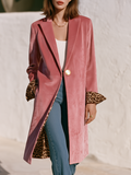 Retro Leopard Print Lining and Gold Button Rose Pink Velvet Coat