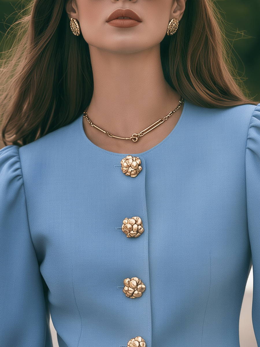 Resort-style Round Neck Lantern Long-sleeved Solid Color Jacket