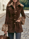 Resort-style Leopard Print Fur Collar Long-sleeved Jacket