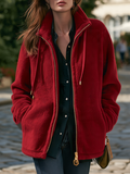Resort-style Stand-up Collar Drawstring Long-sleeved Solid Color Jacket
