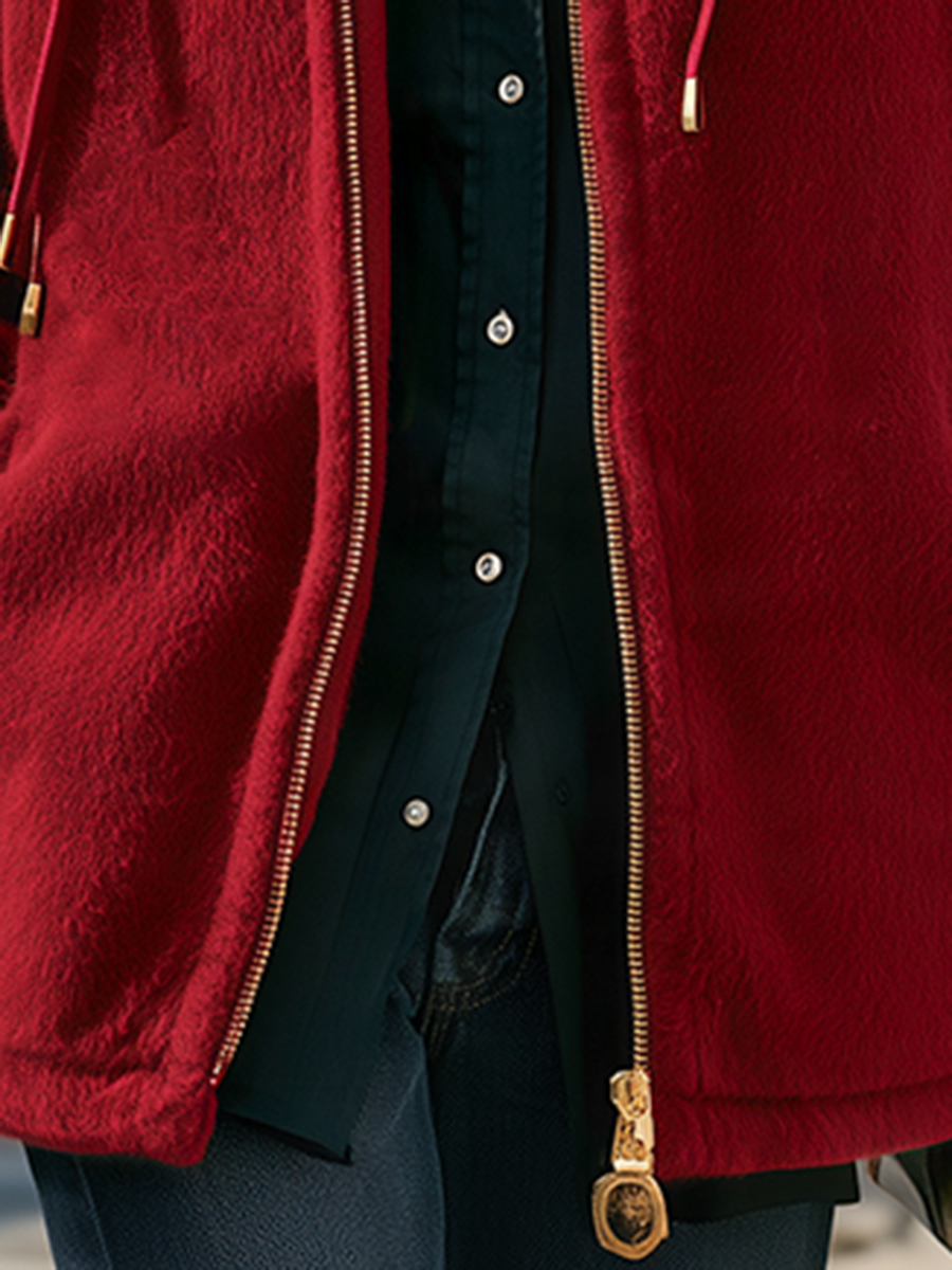 Resort-style Stand-up Collar Drawstring Long-sleeved Solid Color Jacket