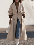 Chic Old Money Off White Leopard Cuff Double Breasted Long Coat