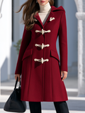 Women's Burgundy Hooded Toggle Duffle Coat