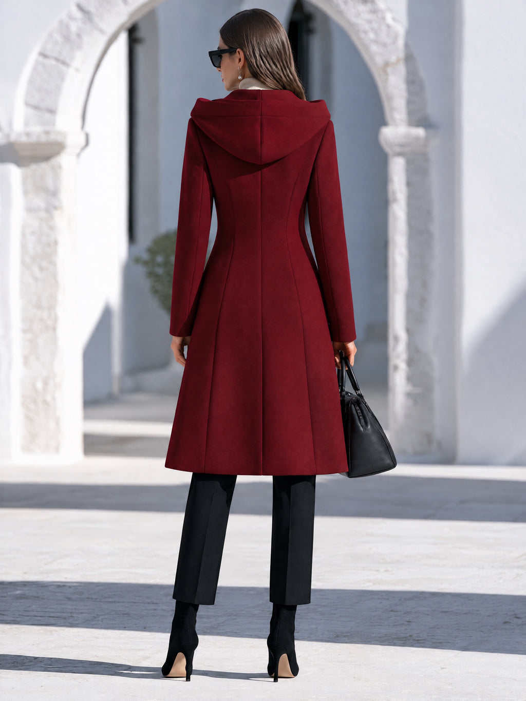 Women's Burgundy Hooded Toggle Duffle Coat