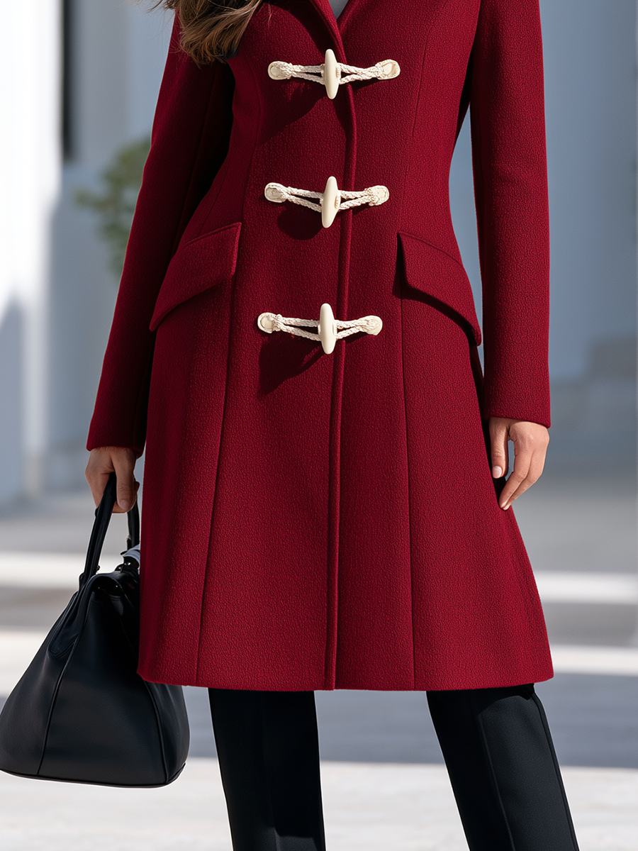 Women's Burgundy Hooded Toggle Duffle Coat