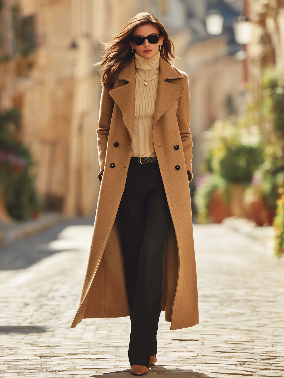 Retro Solid Color Double-breasted Maxi Coat