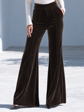 Luxury Dark Brown Velvet High Waist Flared Pants