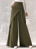 Olive Green Asymmetrical Wrap High-Waist Wide-Leg Pants