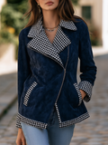 Resort-style HoundStooth Collared Long-sleeved Jacket