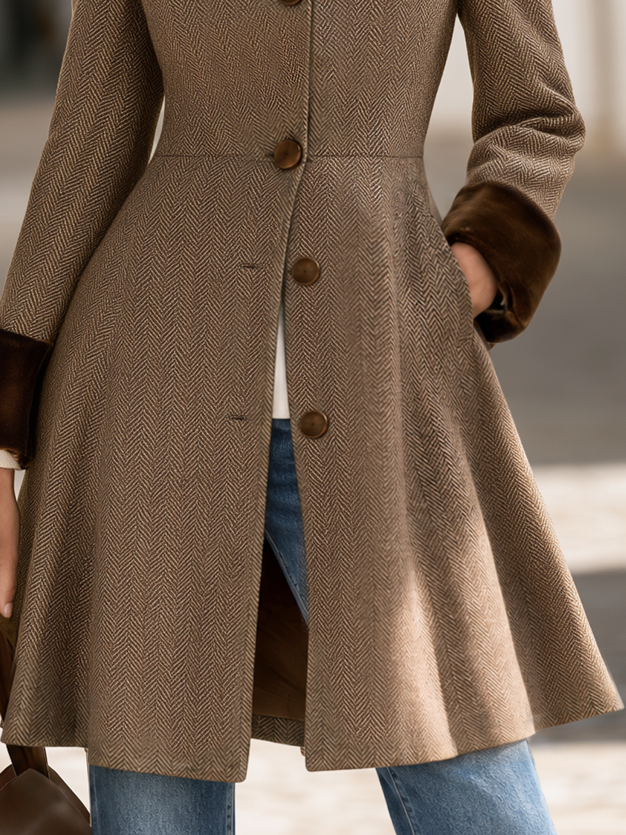 Old MoneyVelvet Peter Pan Collar Fit-and-Flare A-Line Midi Coat