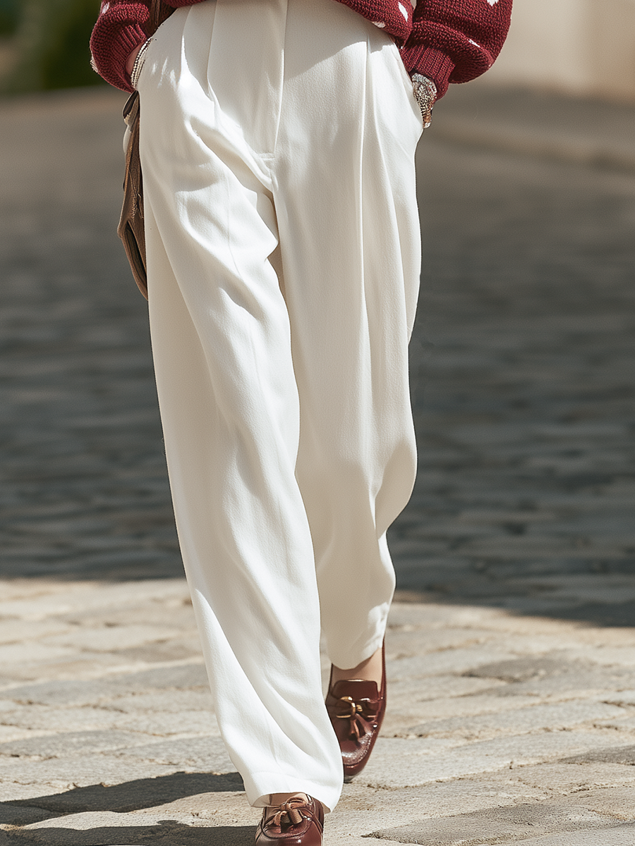 Resort-style Heart-patterned Long-sleeved Stand-collar Sweater And Trousers Set