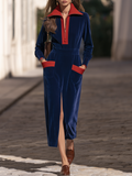 Resort-style Lapel Half-zip Slit Midi Dress