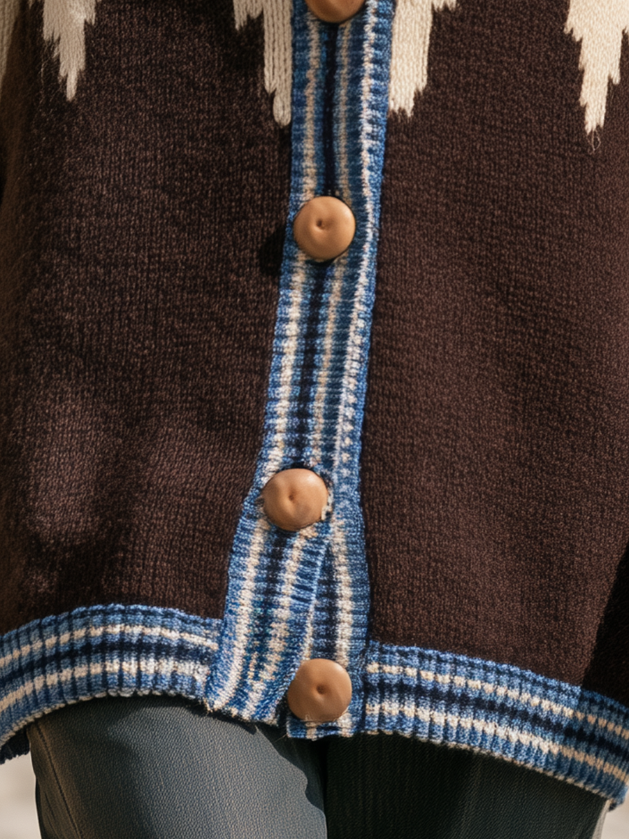 Resort-style V-neck Long-sleeve Striped Button-front Knit Cardigan