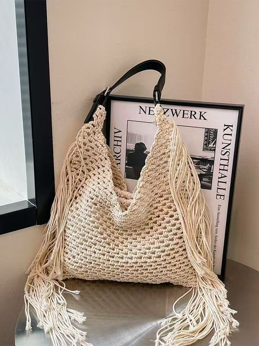 Vacation-style Long-tassel Straw Beach Bag