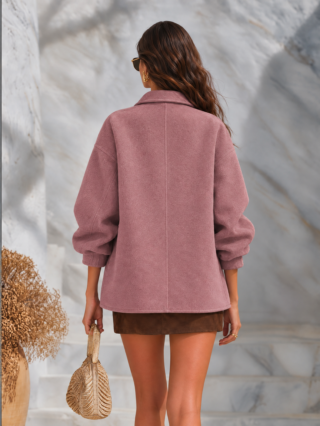 Resort-style Collared Solid Color Long-sleeved Jacket
