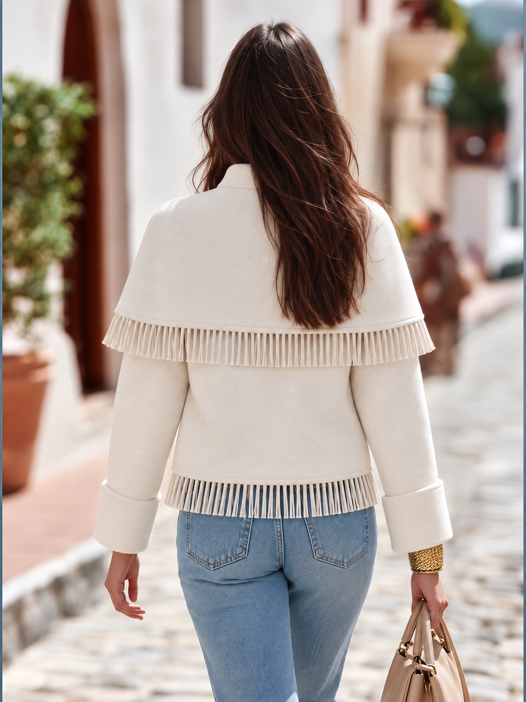 Resort-style Fringed Cape-style Jacket