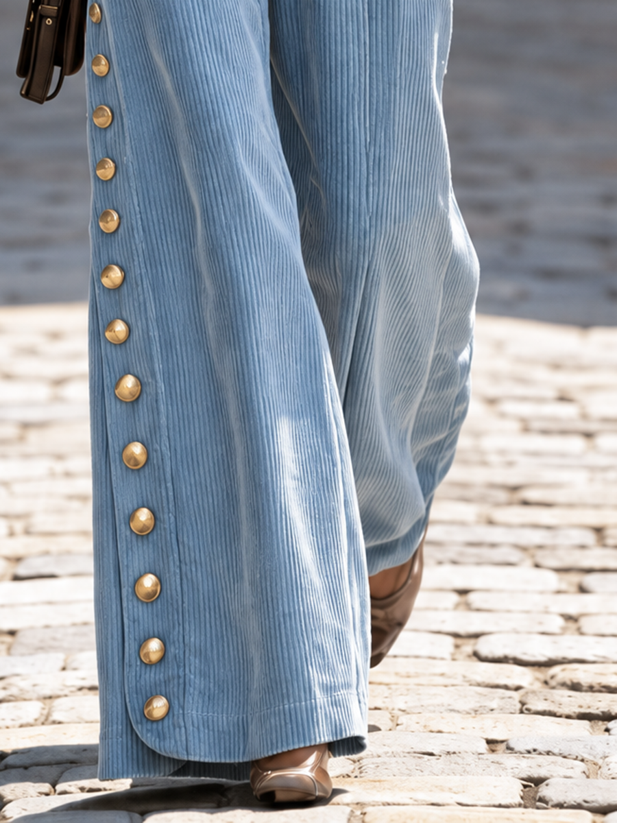 Resort-style Wide-belted Solid Color Trousers