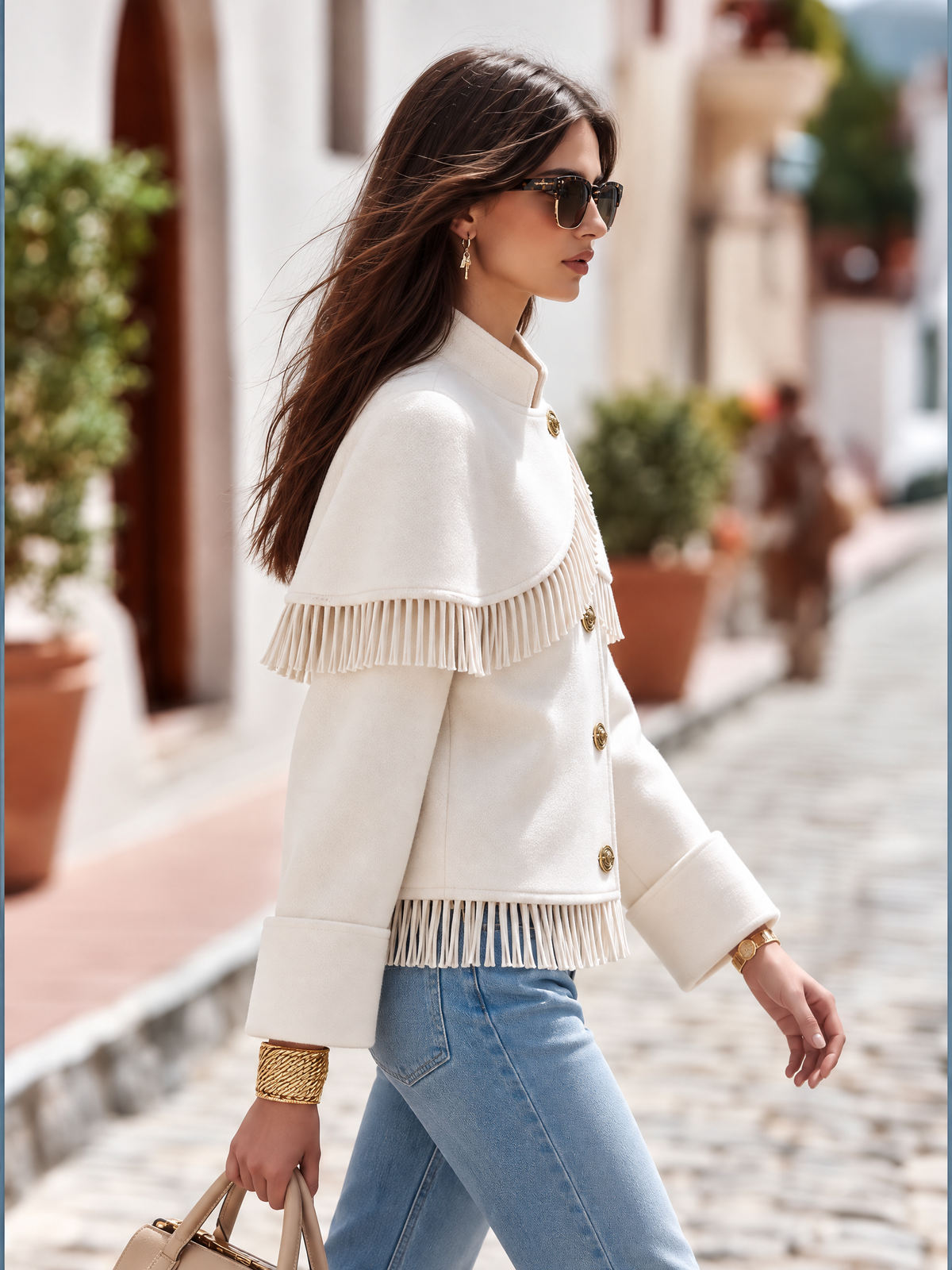 Resort-style Fringed Cape-style Jacket