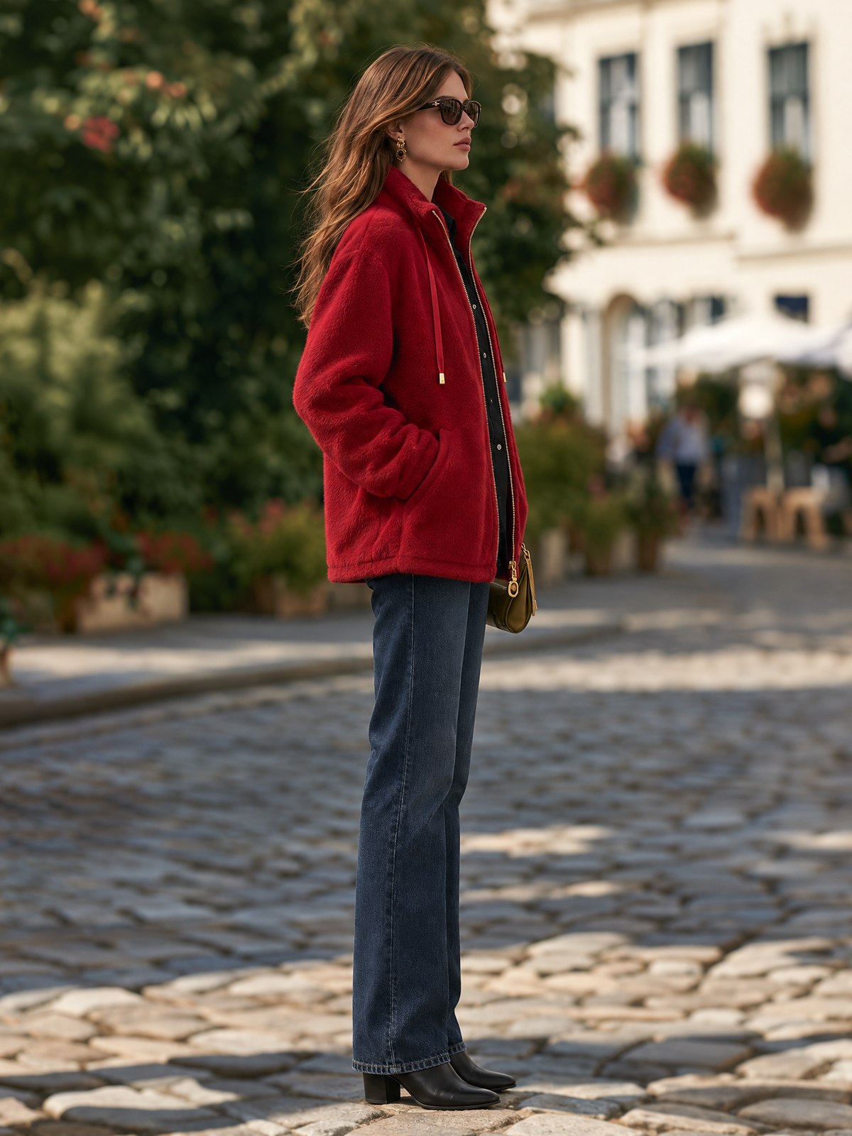Resort-style Stand-up Collar Drawstring Long-sleeved Solid Color Jacket