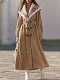 Nomadic Style Camel Embroidered Collar Buckle Front Long Faux Suede Coat