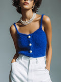 Chic Vintage Square Neck Pearl Button-Front Thin Strap Slim-Fit Knit Camisole