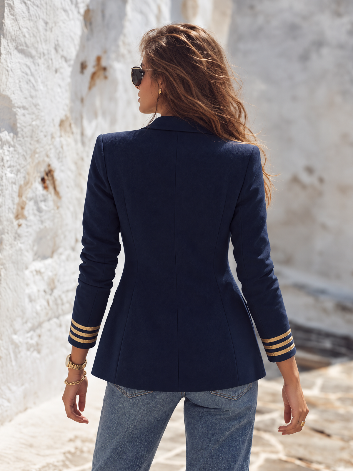 Retro Nautical Vacation Double-breasted Blazer