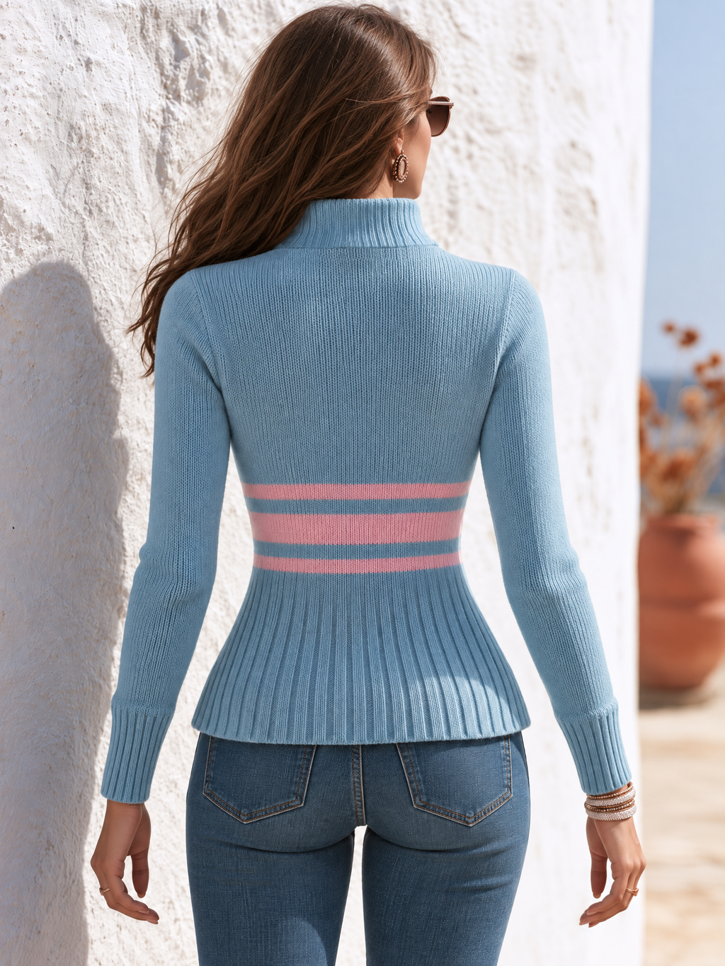 Retro Color-blocked Stand-up Collar Knit Cardigan